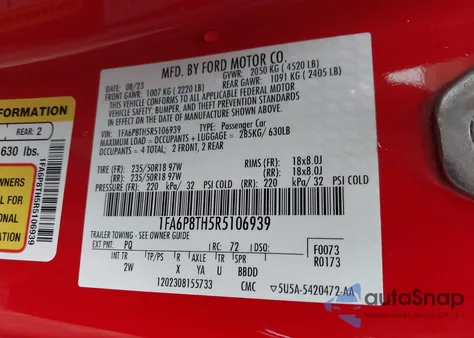 2024 Ford Mustang Ecoboost Fastback from USA, damaged, VIN 1FA6P8TH5R5106939